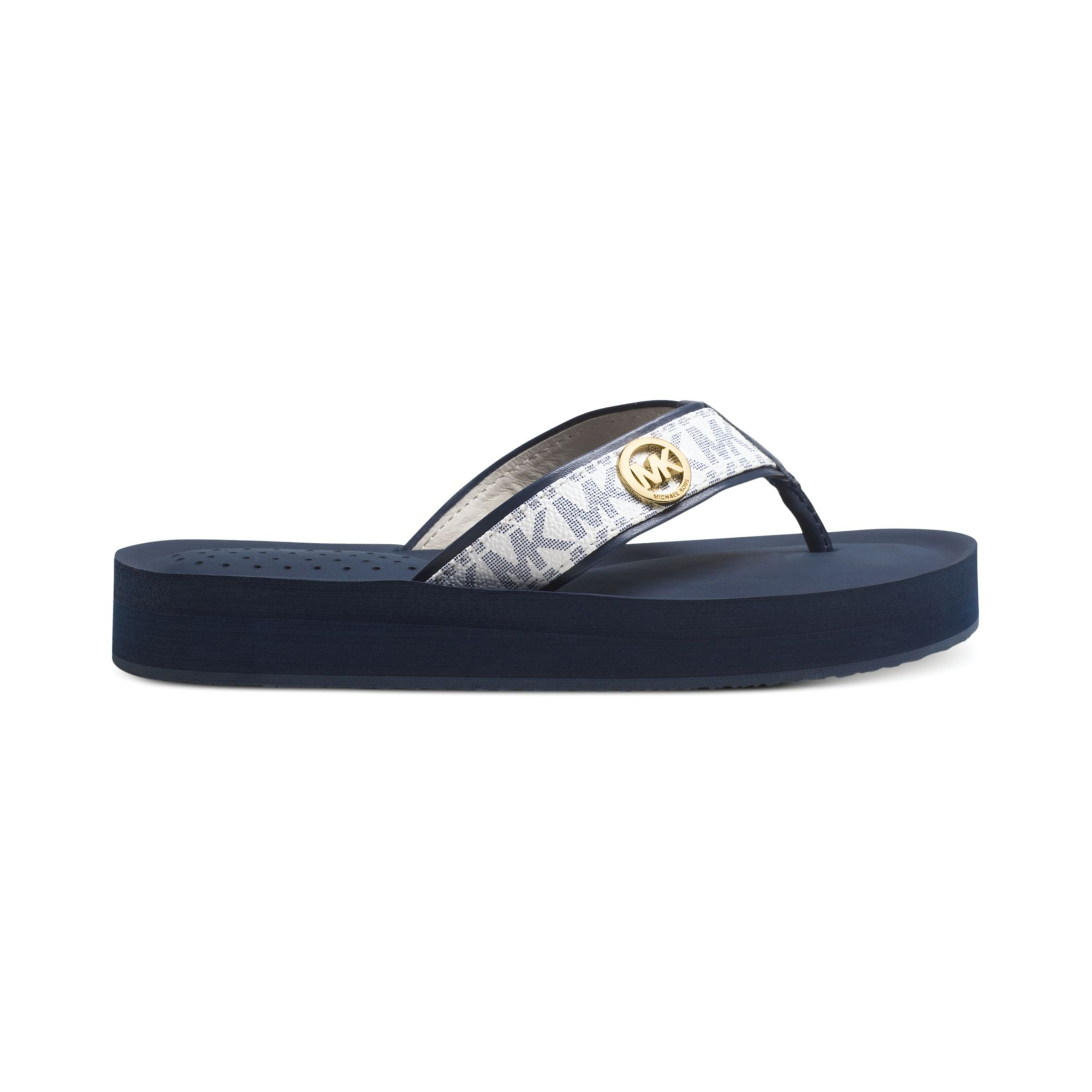 Michael Kors Michael Gage Platform Flip Flops in Blue (White/Navy)