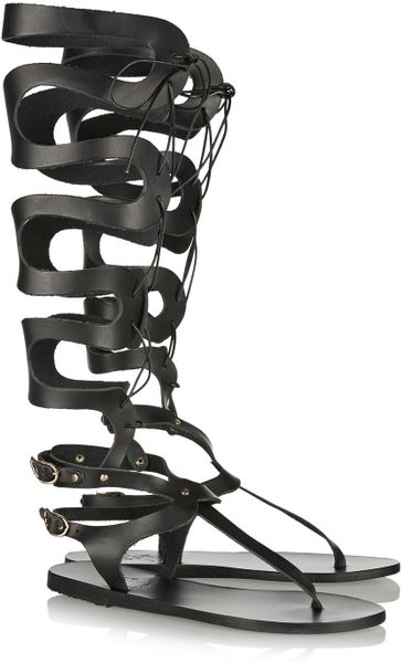 Ancient Greek Sandals Kori Lace-Up Leather Gladiator Sandals in Black ...