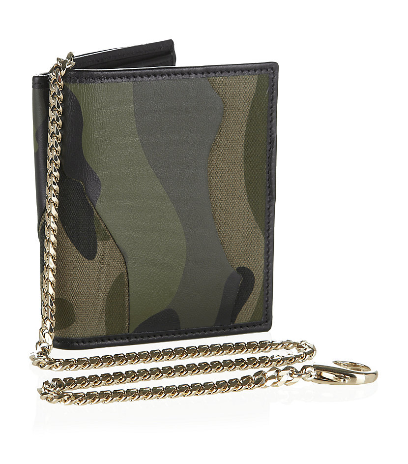 Valentino Camouflage Billfold Wallet with Chain in Green for Men (gold) | Lyst