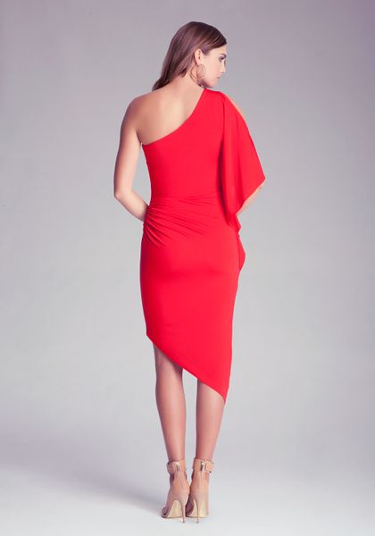 Bebe Asymmetric Keyhole Sleeve Dress in Red Bebe Asymmetric Keyhole Sleeve Dress in Red