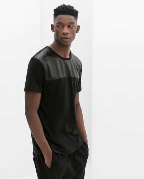 Zara Micropunch Faux Leather T-Shirt in Black for Men | Lyst