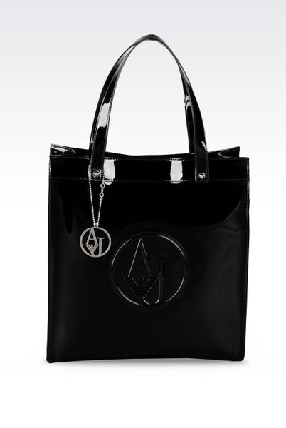 Armani Jeans Eco Patent Leather Tote Bag with Charms in Black