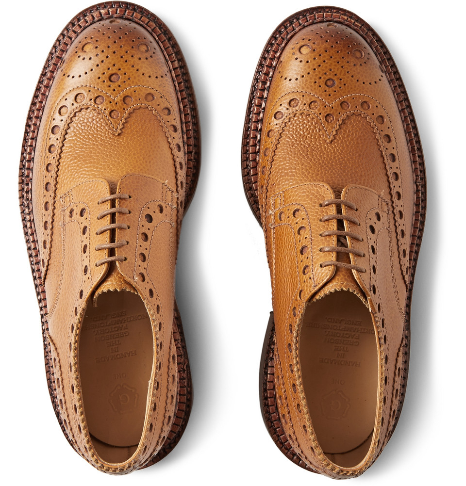 Grenson Archie Triple-Welt Grained-Leather Wingtip Brogues in Brown for