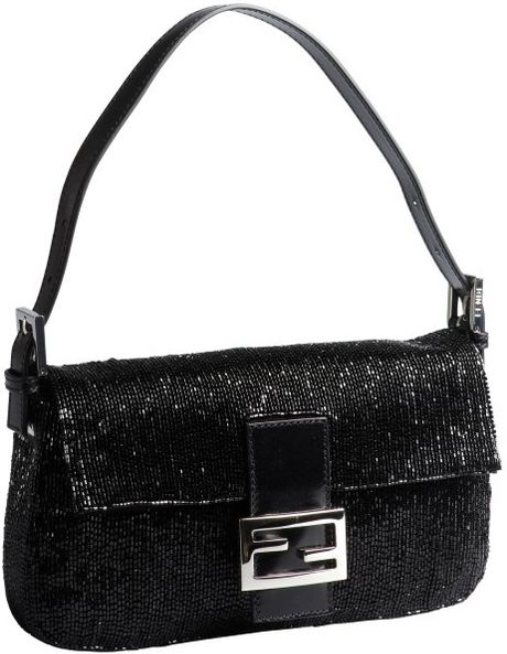 Fendi Black Beaded Mini Baguette Shoulder Bag in Black | Lyst