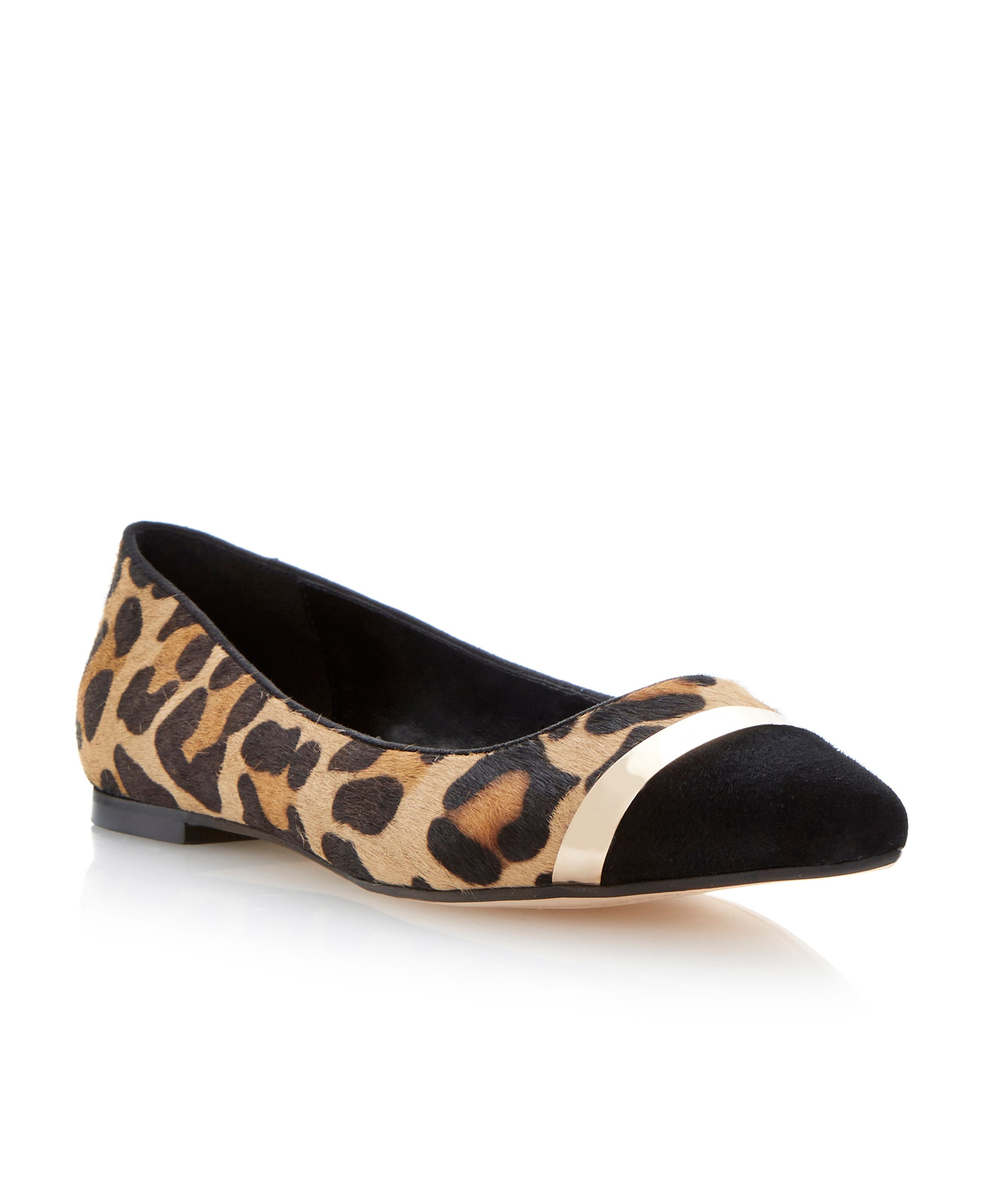 Dune Ameretto Pointed Toe Flat Shoes in Animal (Leopard Print)