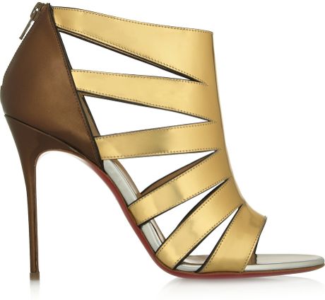 Christian Louboutin Beautyk 100 Cutout Metallic Patent-Leather Sandals in Gold | Lyst