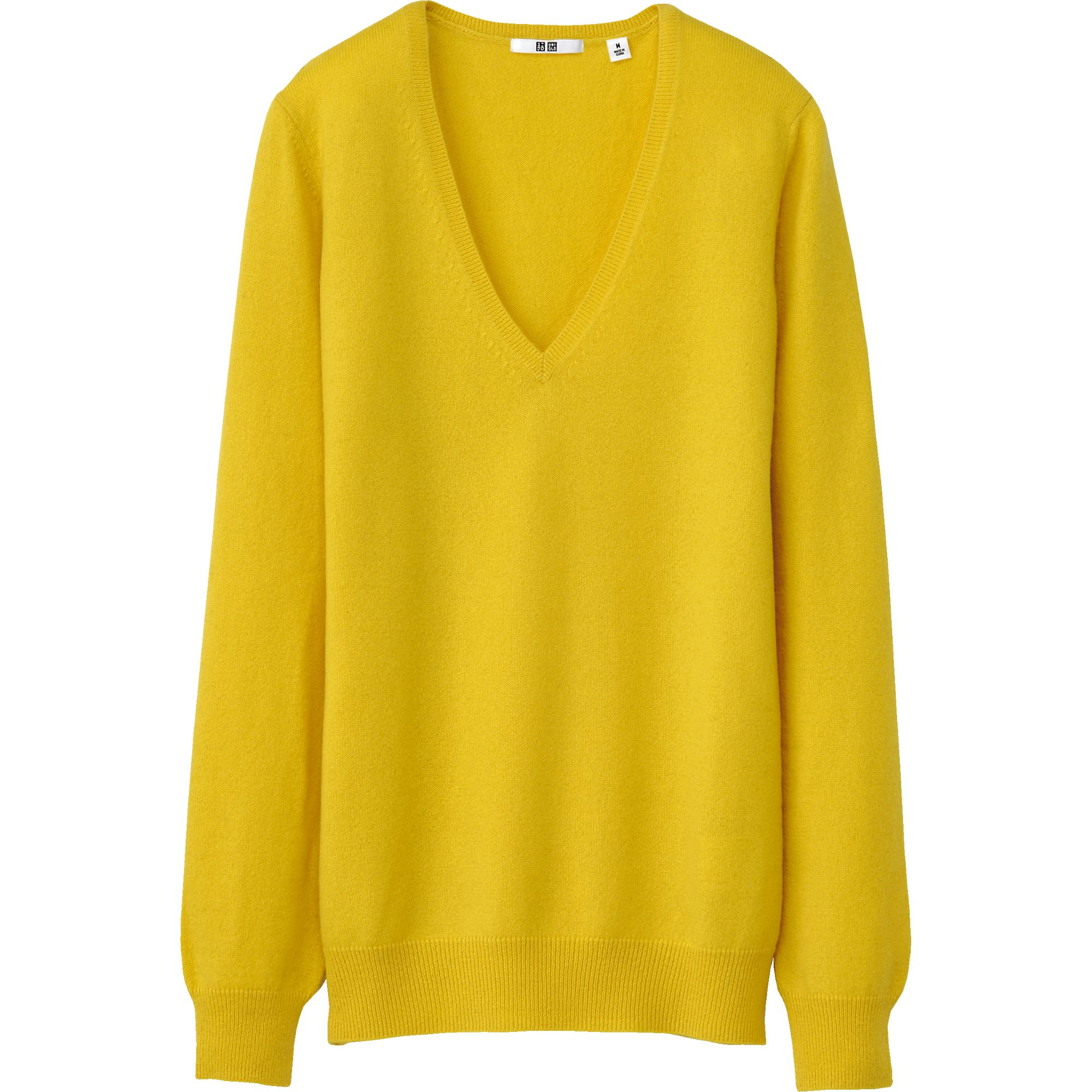 Uniqlo Women Cashmere V Neck Sweater Long Sleeve in Yellow Lyst