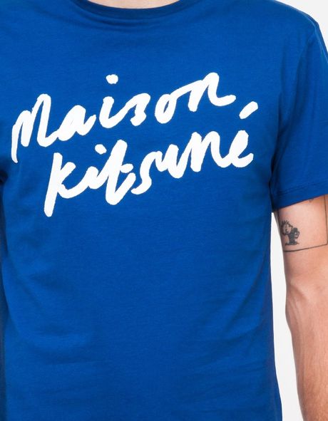 Maison KitsunÃ© Hand Writing Tee Shirt in Blue for Men (navy) | Lyst