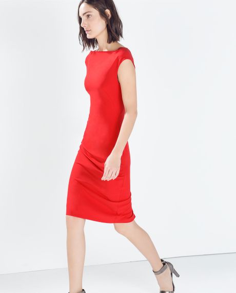 Zara Boatneck Tube Dress in Red