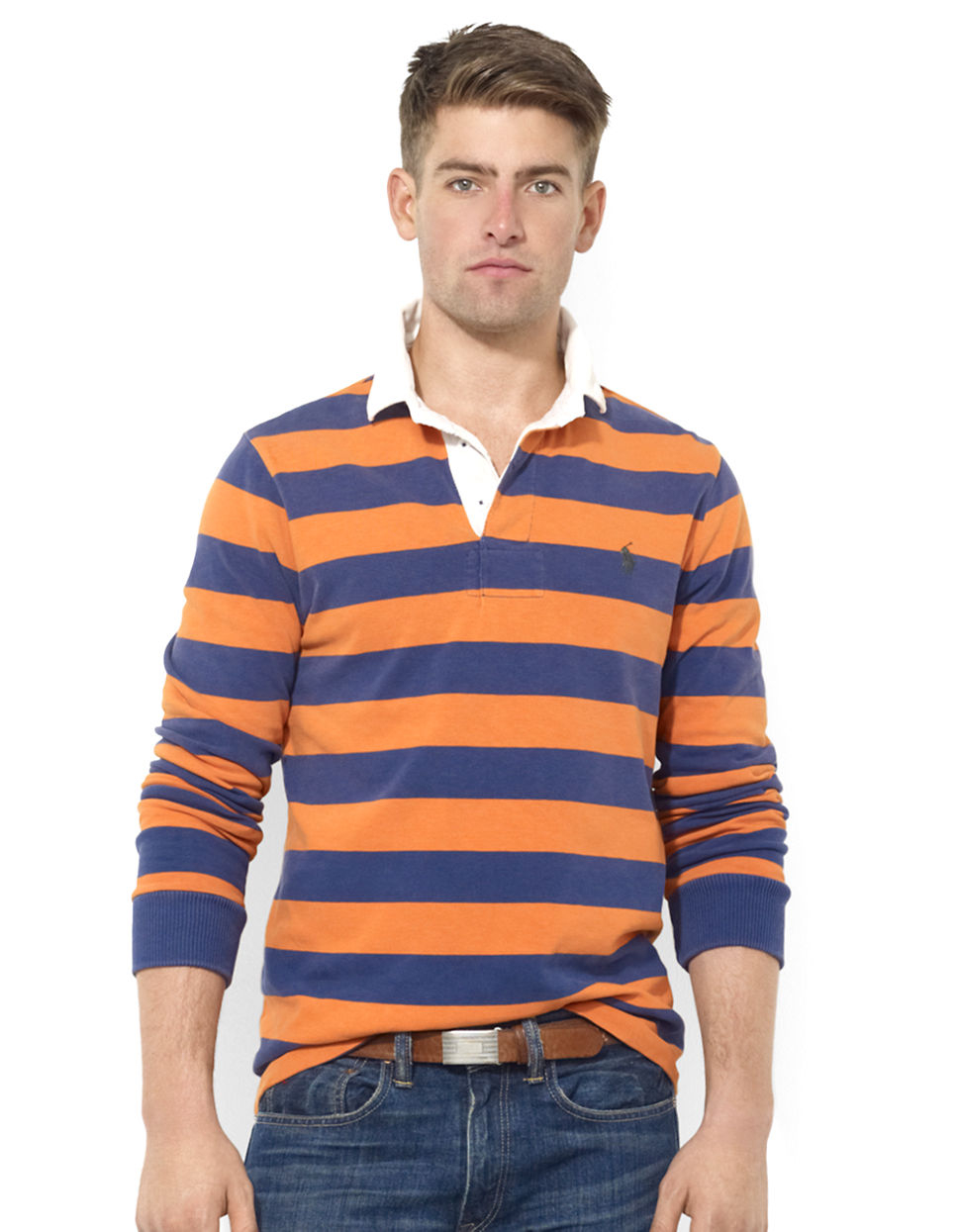Polo Ralph Lauren Customfit Longsleeved Striped Jersey Rugby in Orange