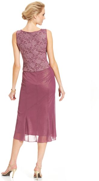 ... Evenings Sleeveless Lace Tealength Dress and Jacket in Purple (Mauve