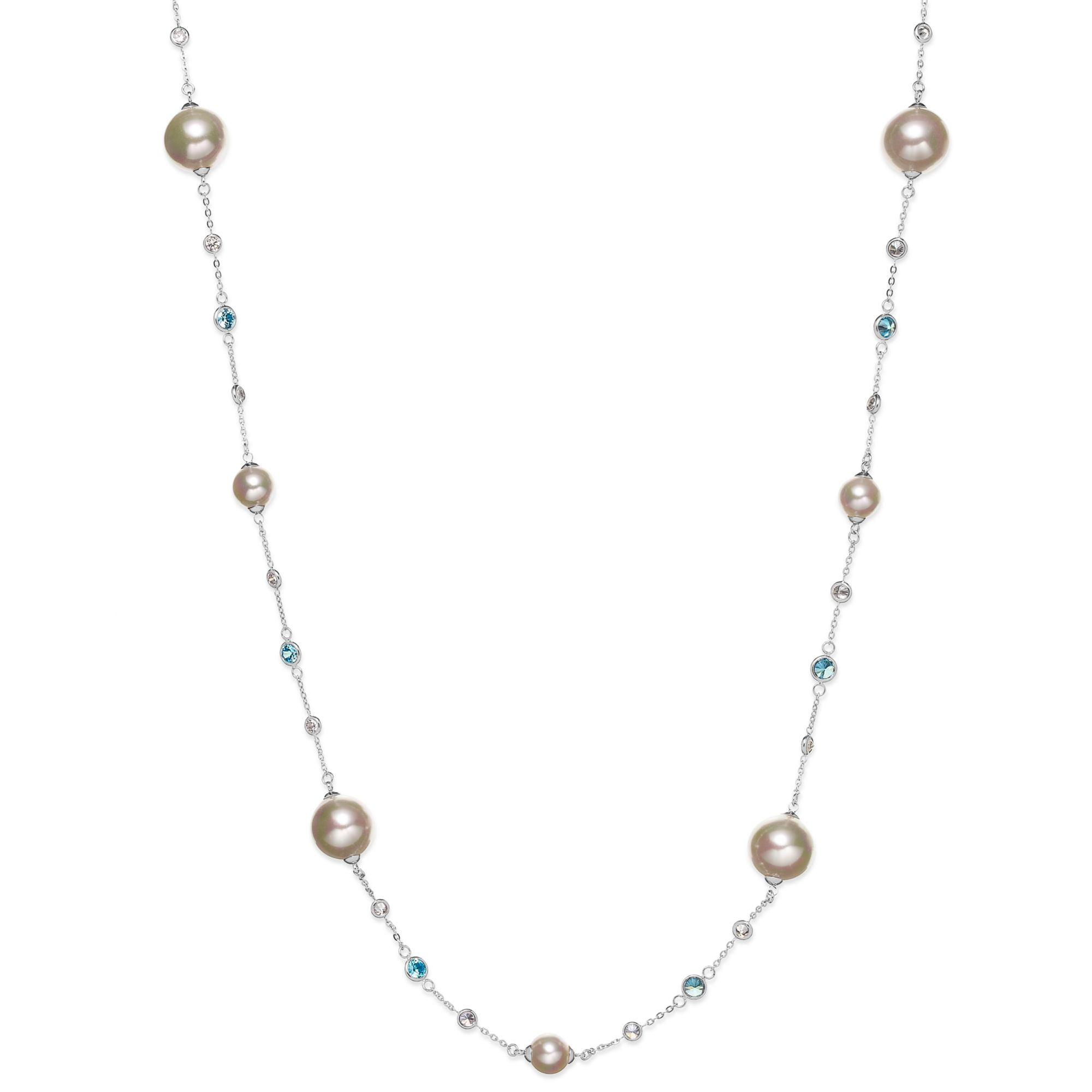 Majorica Sterling Silver Blue Cubic Zirconia And Manmade Pearl Illusion