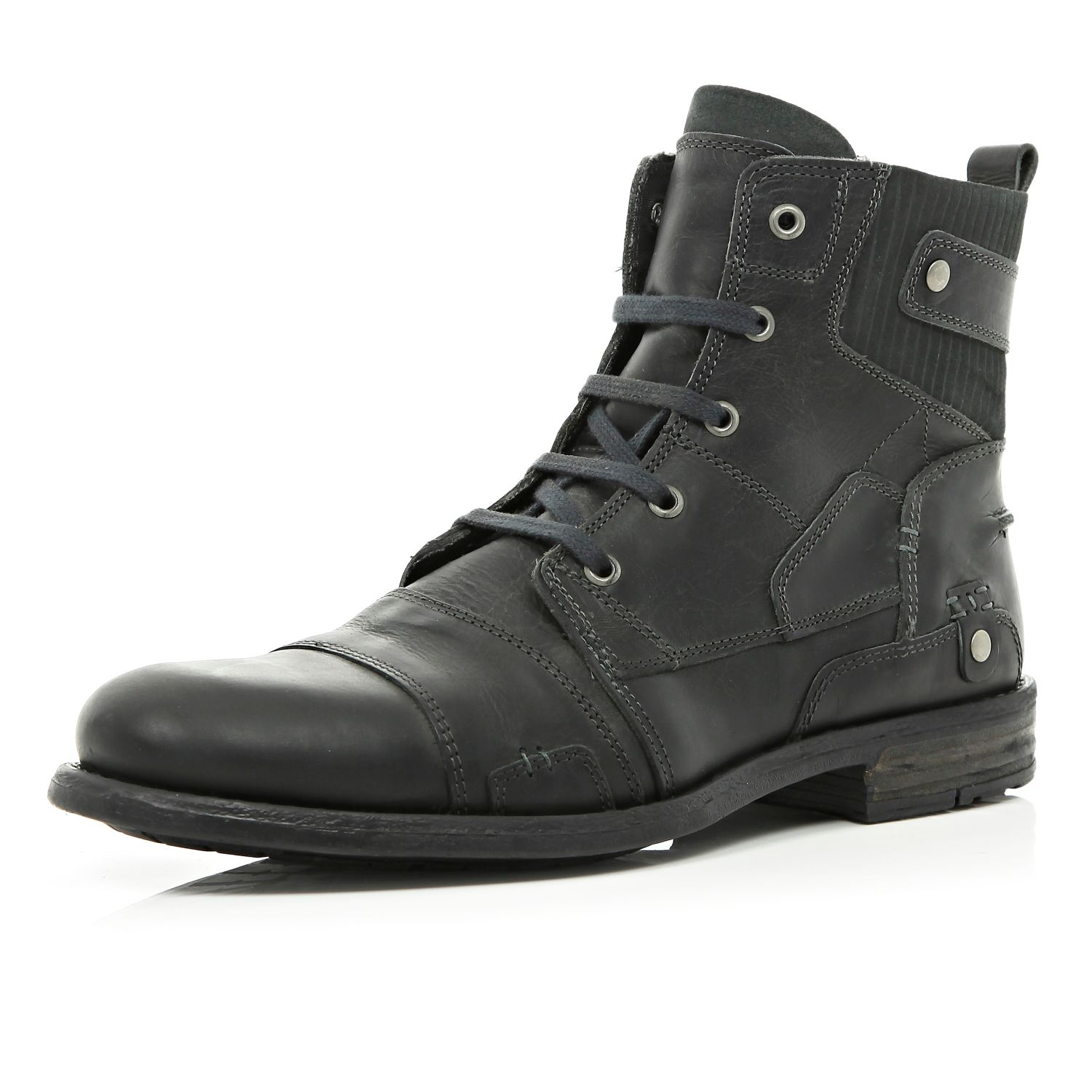 River Island Dark Grey Contrast Panel Military Boots in Gray for Men