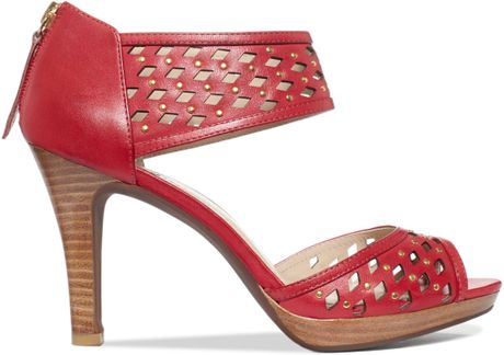 Adrienne Vittadini Gracie Mid Heel Sandals in Red (Tomato) | Lyst