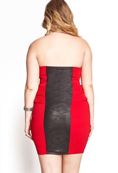 Forever 21 Strapless Faux Suede Dress in Red (Redblack)
