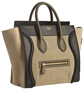 Celine Khaki Canvas Leather Detail Small Shopper Tote - Lyst