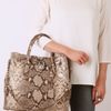 Michael By Michael Kors Hamilton Embossed Python Tote in Beige (silver) - Lyst