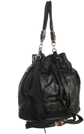 Gucci Black Leather Bamboo Beads Bucket Bag - Lyst