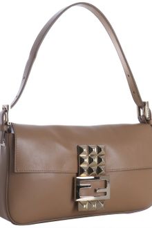 Fendi Tan Leather Studded Logo Baguette - Lyst