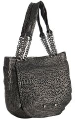 Jimmy Choo Gunmetal Pebbled Leather Nica Chain Link Shoulder Bag