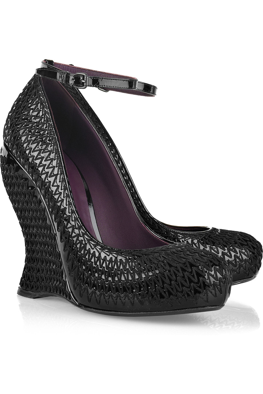 Bottega Overstitched Patentleather Wedge Pumps in Black Lyst