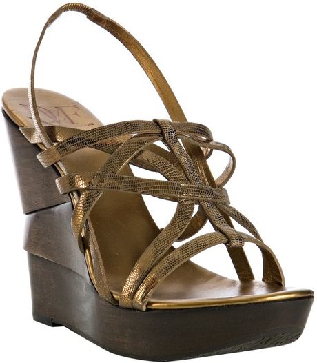 Diane Von Furstenberg Bronze Leather Oasis Slingback Platform Wedges in Gold (bronze) - Lyst