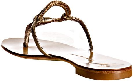 ... Zanotti Pewter Leather Jeweled Ring Flat Sandals in Silver (pewter