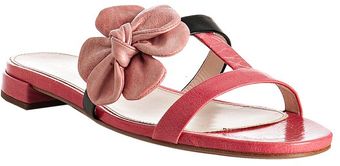 Prada Coral Leather Floral Detail Flat Sandals - Lyst