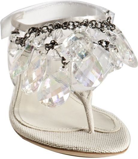 Prada Silver and Clear Pvc Jeweled Thong Sandals in Silver | Lyst