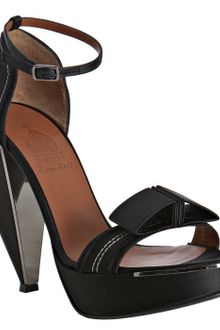 Lanvin Black Satin Geometric Bow Tie Sandals - Lyst