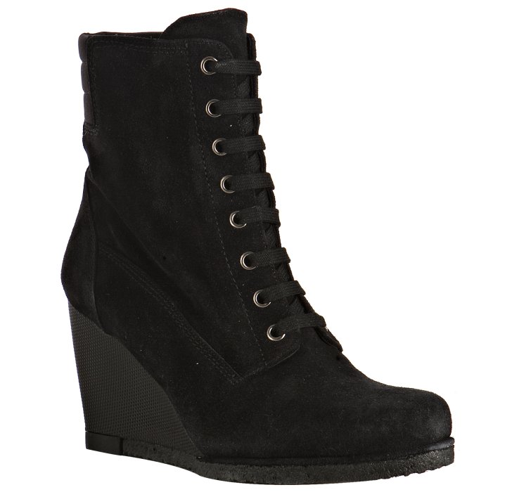 Stuart Weitzman Black Sport Suede Woodstock Lace Up Wedge Boots in