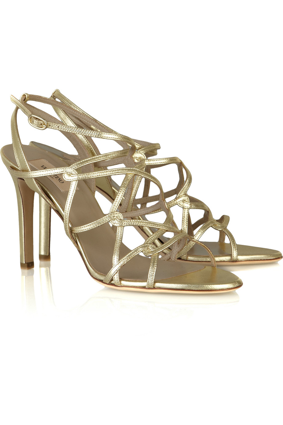 Valentino Leather Strappy Sandals in Gold | Lyst