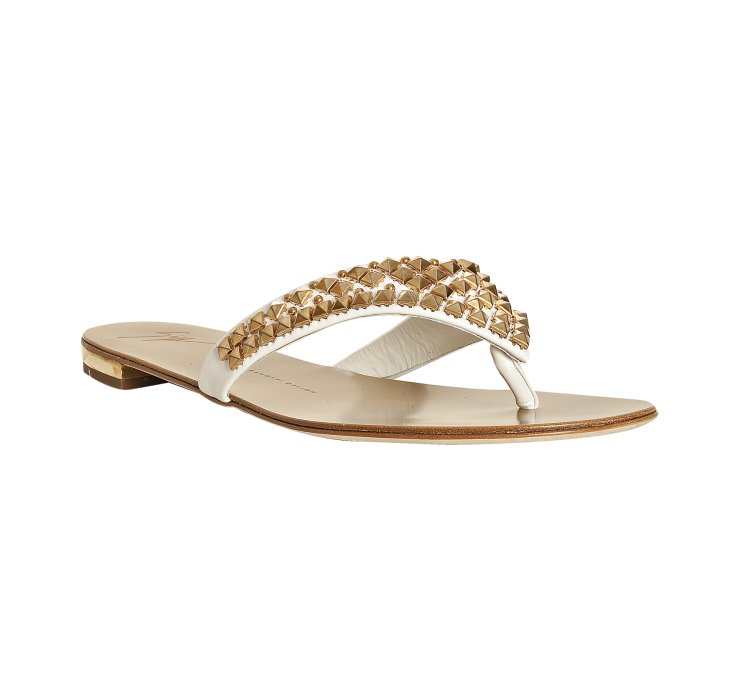Giuseppe Zanotti White Studded Thong Flat Sandals in Gold (white) | Lyst