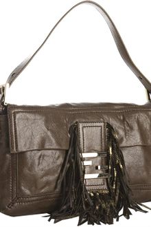 Fendi Brown Leather Fringe Convertible Baguette - Lyst