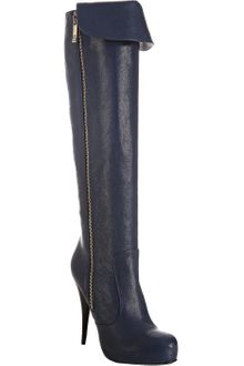 Fendi Cobalt Leather Cuff Detail Knee-high Boots - Lyst