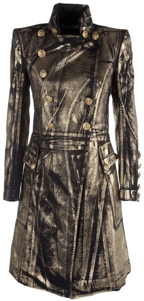Balmain Gold Tone Trench Coat - Lyst
