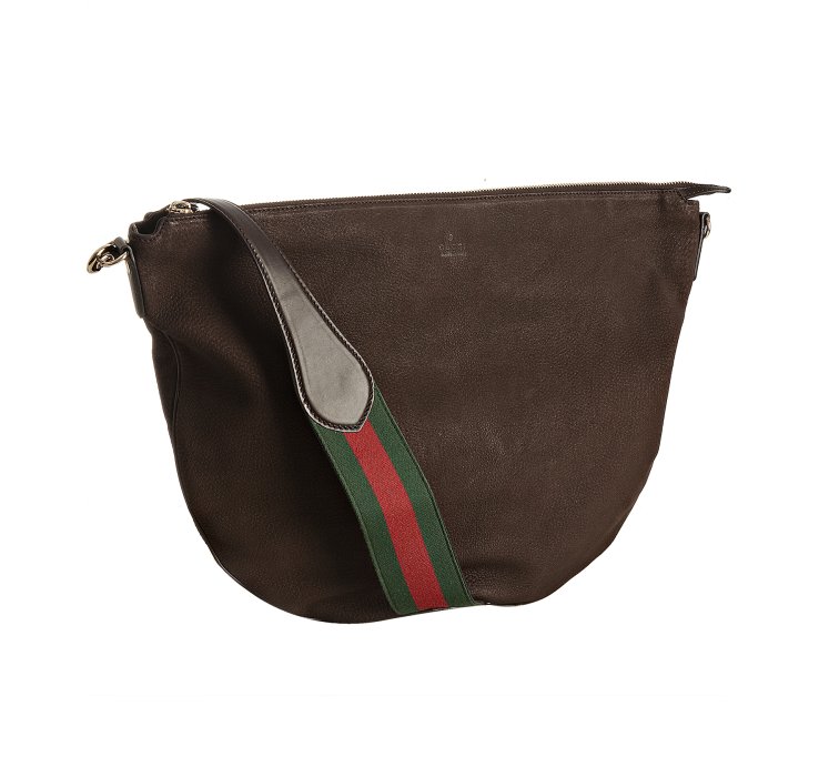 Gucci Brown Leather Web Strap Messenger Bag in Brown | Lyst