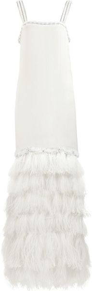 Lanvin Ostrich Feather-trimmed Georgette Gown - Lyst