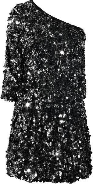 Tibi Oneshoulder Sequined Silk Dress in Black - Lyst