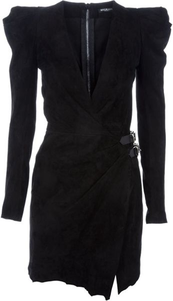 Balmain Structured Shoulder Feature Dress in Black - Lyst