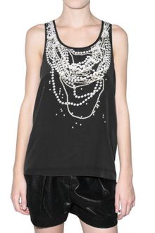 Emma Cook Pearl Print Crepe De Chine Tank Top - Lyst