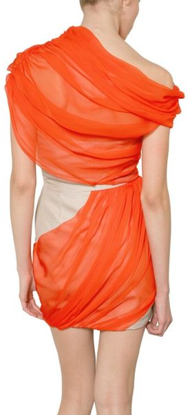 Giambattista Valli Silk Shantung and Chiffon Dress in Orange (beige) | Lyst