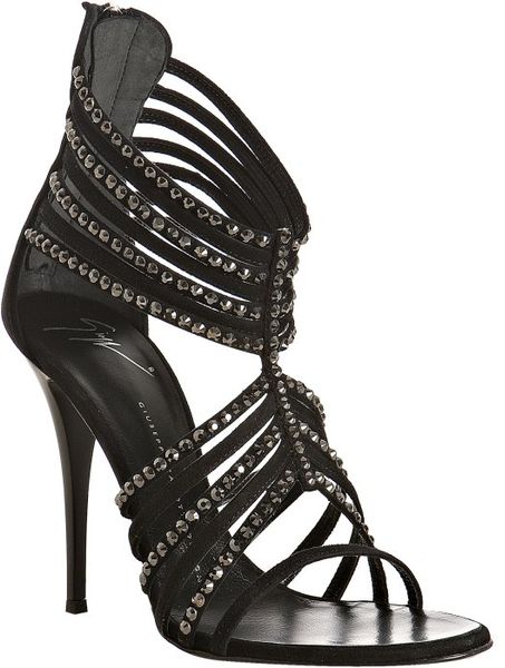 giuseppe zanotti black suede snake strap sandals