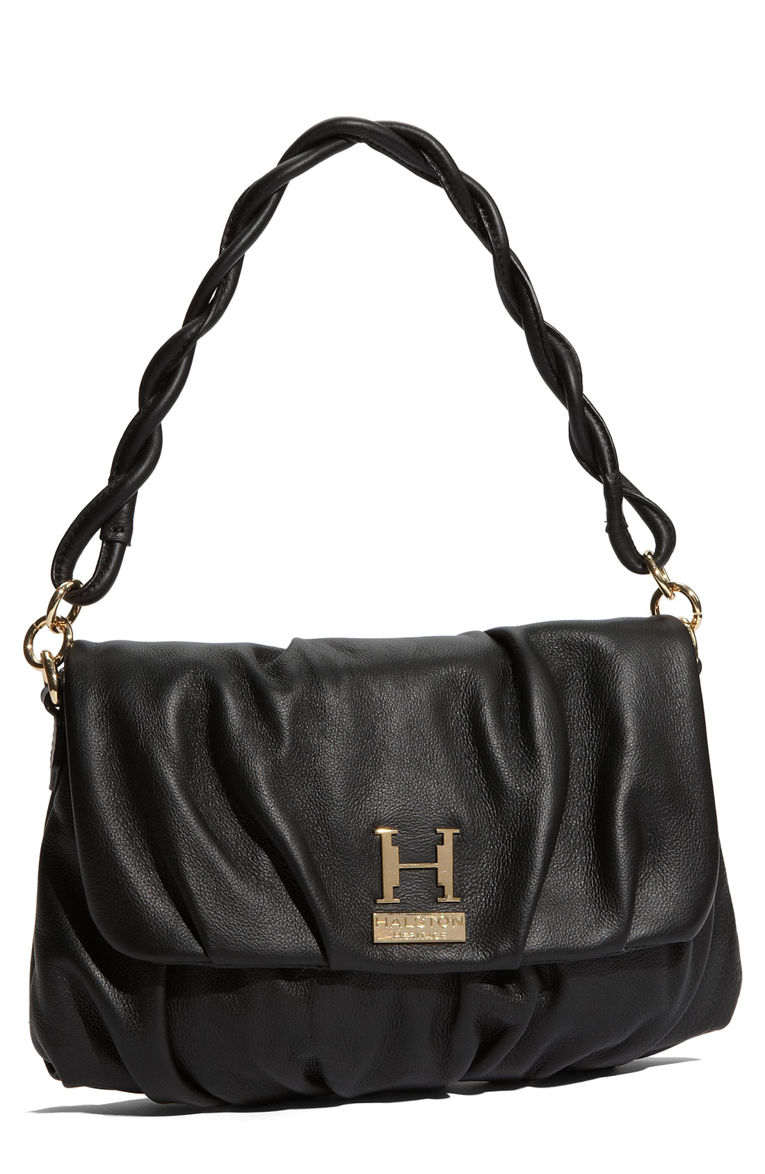 Halston Heritage Diana Twisted Strap Leather Shoulder Bag in Black (jet