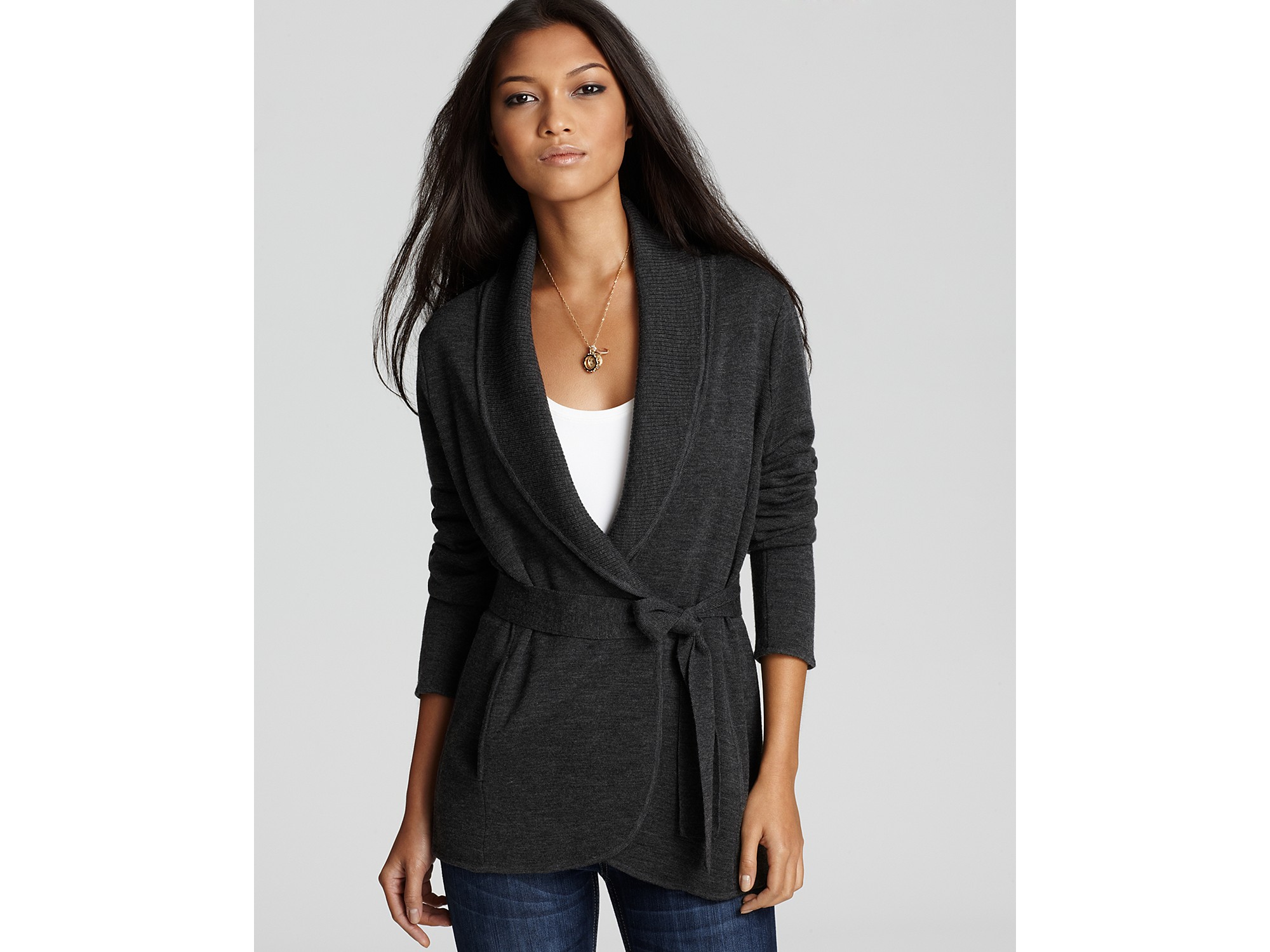 Bcbgmaxazria Wool Wrap Cardigan in Black Lyst