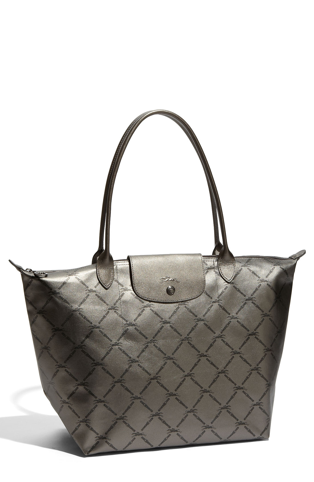 Longchamp Metallic Patent Leather Tote in Gray (steel) Lyst