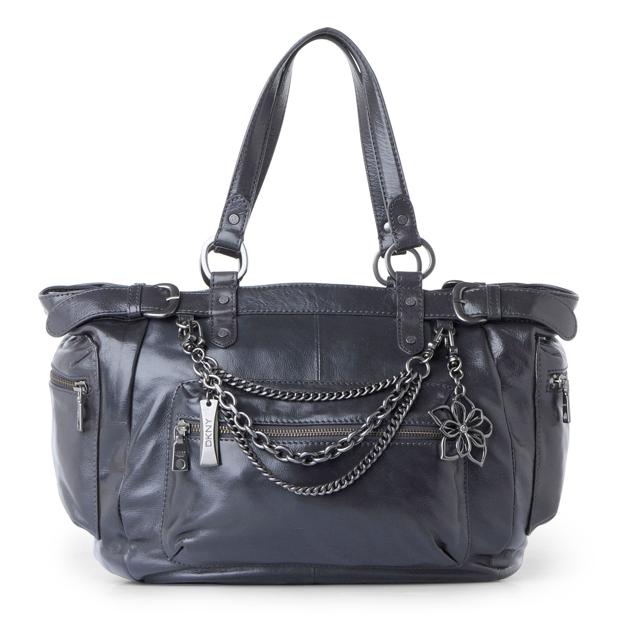 Dkny Burnished Leather Charm Bag in Gray (grey) Lyst