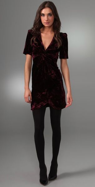 Rebecca Minkoff Crushed Velvet Ilaria Dress in Purple (burgundy)