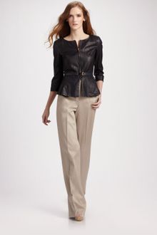 Fendi Belted Peplum Leather Jacket - Lyst