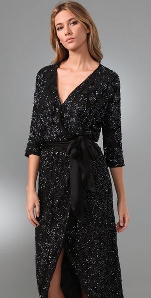 Halston Heritage Kimono Wrap Long Dress in Black (jet) | Lyst